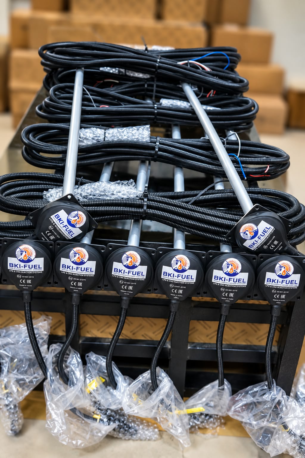 BKI-Fuel capacitive fuel sensors with telematics looms, ready for dispatch